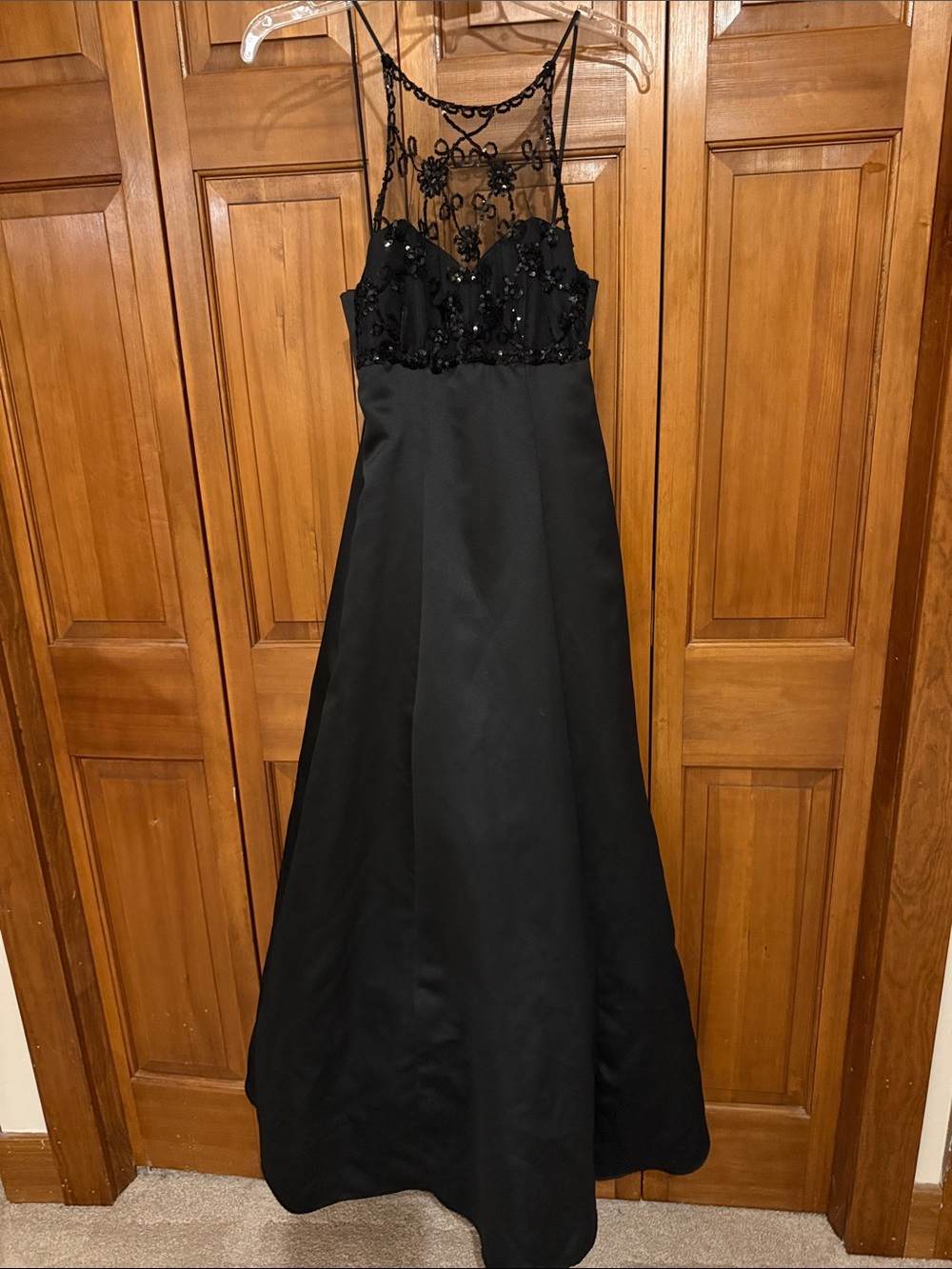 Black Beaded Tulle Bodice Formal Dress
